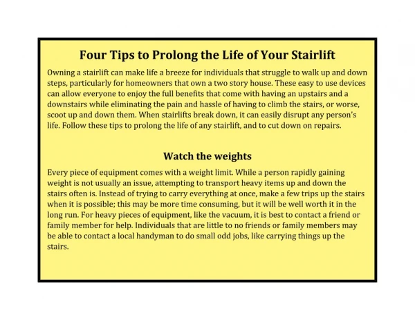 Four Tips to Prolong the Life of Your Stairlift