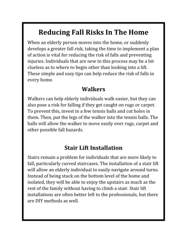 Reducing Fall Risks in the Home