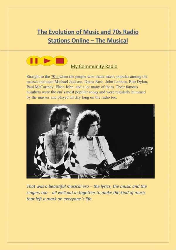 The Evolution of Music and 70s Radio Stations Online â€“ The Musical