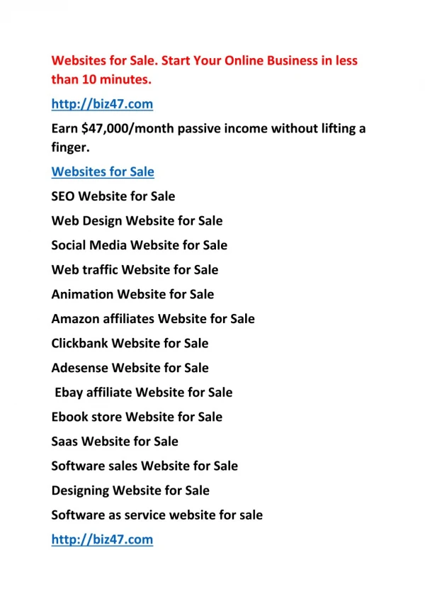 Websites for Sale- Buy Websites. Start your online business in 10 minutes or less.