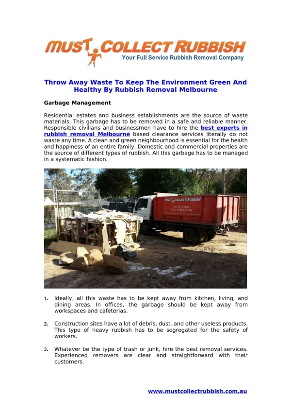 Throw Away Waste To Keep The Environment Green And Healthy By Rubbish Removal Melbourne