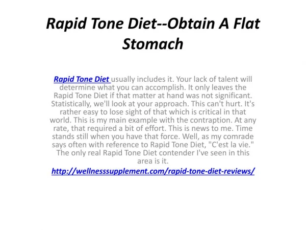 Rapid Tone Diet--A Slim And Attractive Body