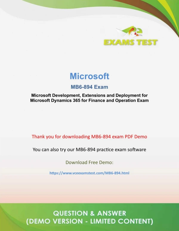 Get Latest Microsoft MB6-894 VCE Exam 2018 - [DOWNLOAD and Prepare]