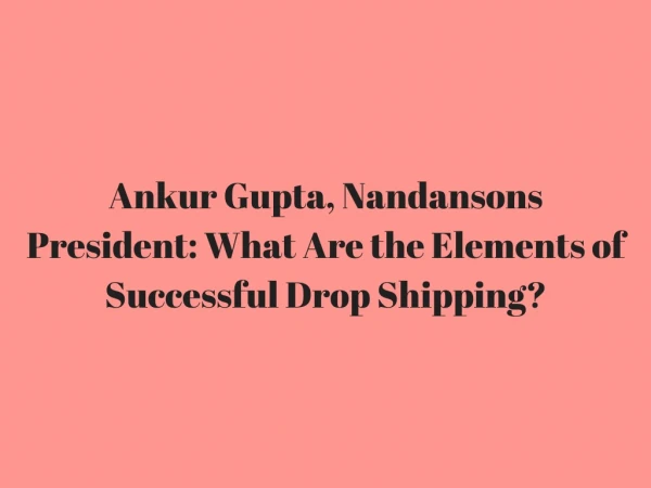 Ankur Gupta, Nandansons President_ What Are the Elements of Successful Drop Shipping