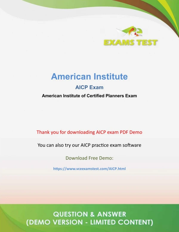 Get Latest AICP VCE Exam 2018 - [DOWNLOAD and Prepare]