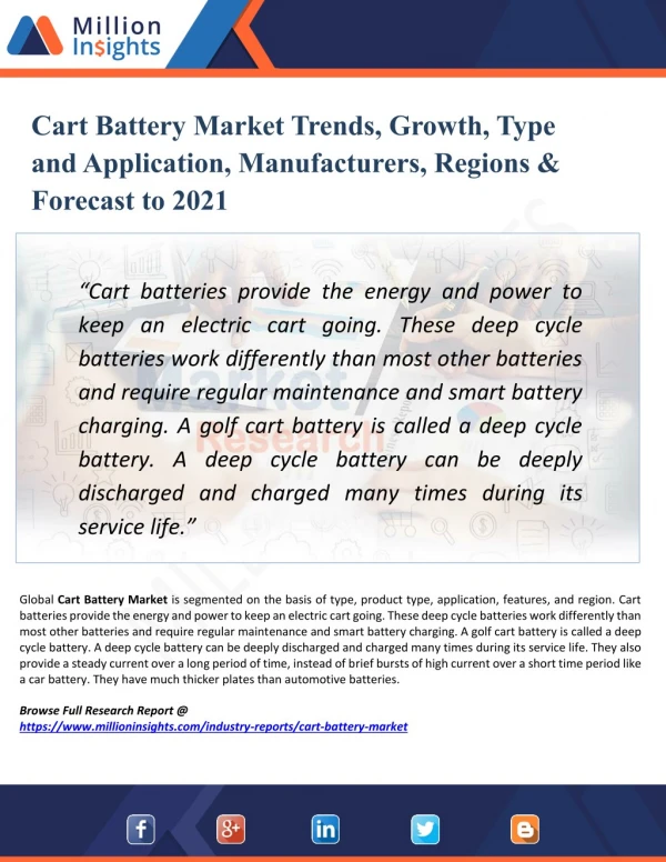 Cart Battery Market Size, Drivers, Opportunities, Top Companies, Trends, Challenges, & Forecast 2021