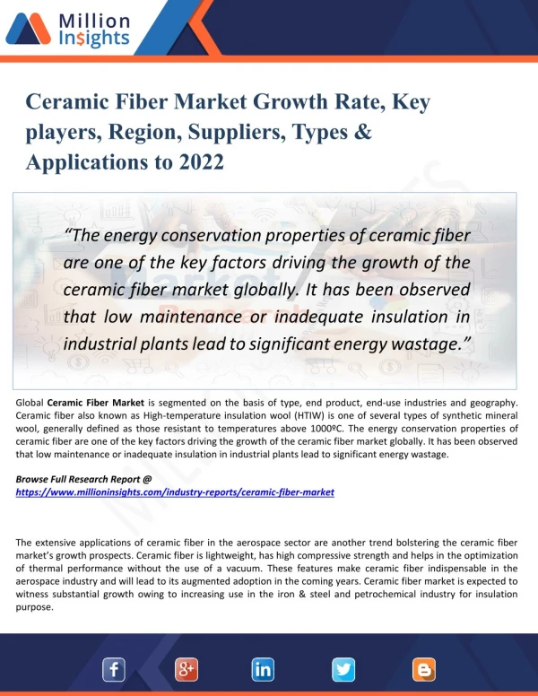 Ceramic Fiber Market Competition, Trade Overview and Development upto 2022