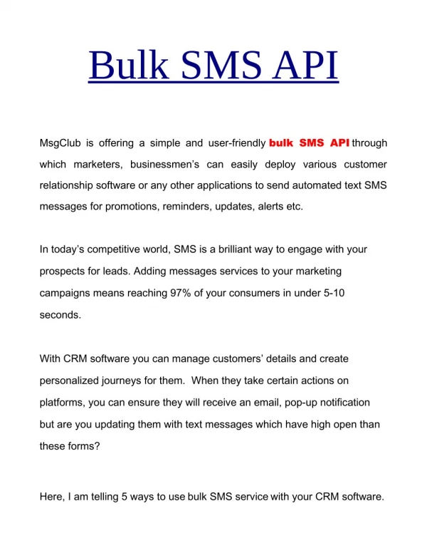 User Friendly Bulk SMS API Services In Your CRM Software