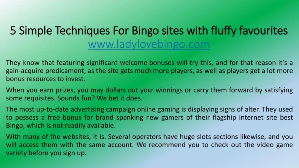 5 Simple Techniques For Bingo sites with fluffy favourites