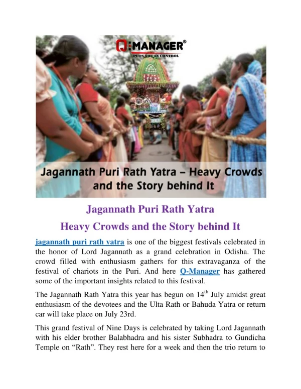 Jagannath Puri Rath Yatra- Heavy Crowds and the Story behind It