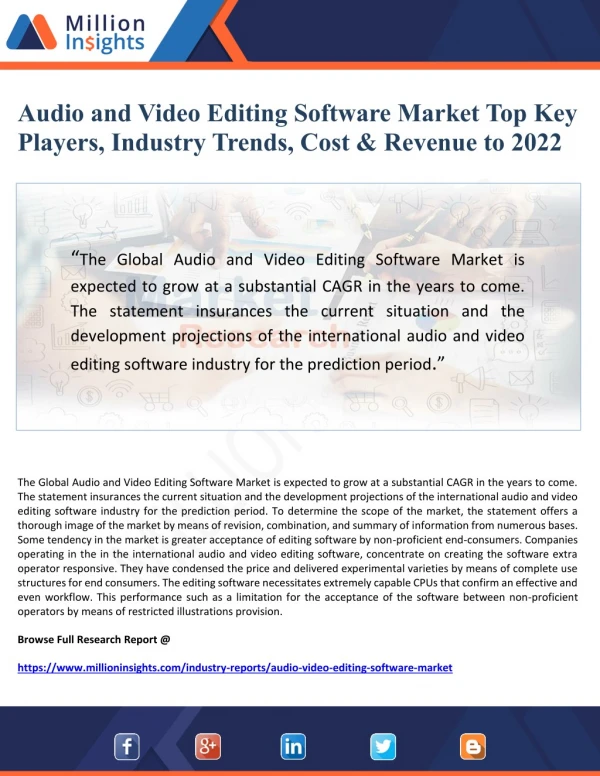 Audio and Video Editing Software Market Key Players Analysis, Industry Trends, Cost & Revenue to 2022