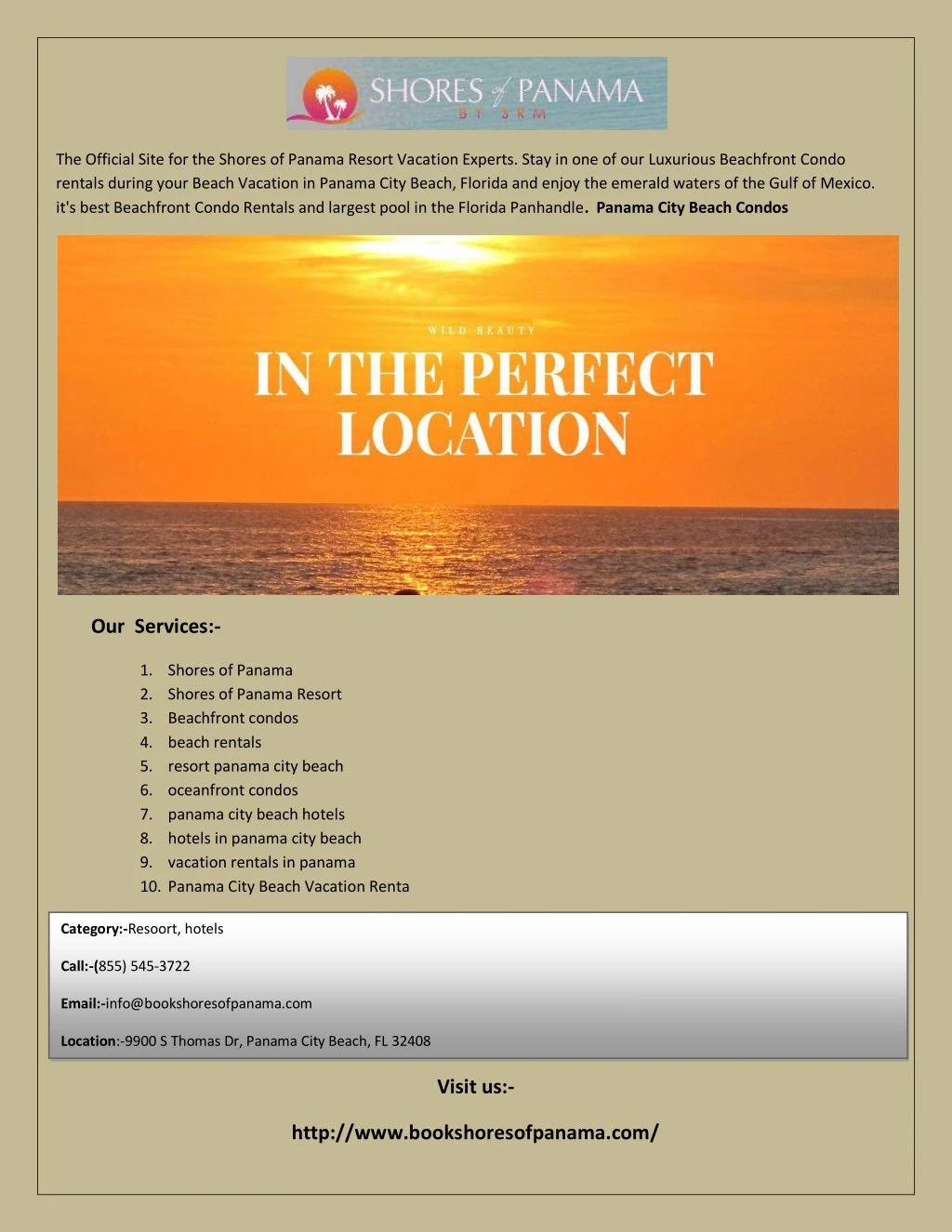 the official site for the shores of panama resort
