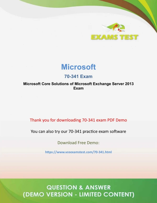 Get Latest Microsoft 70-341 VCE Exam 2018 - [DOWNLOAD and Prepare]