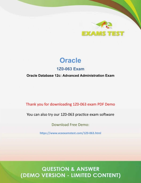 Get Latest Oracle 1Z0-063 VCE Exam Software 2018 - [DOWNLOAD and Prepare]