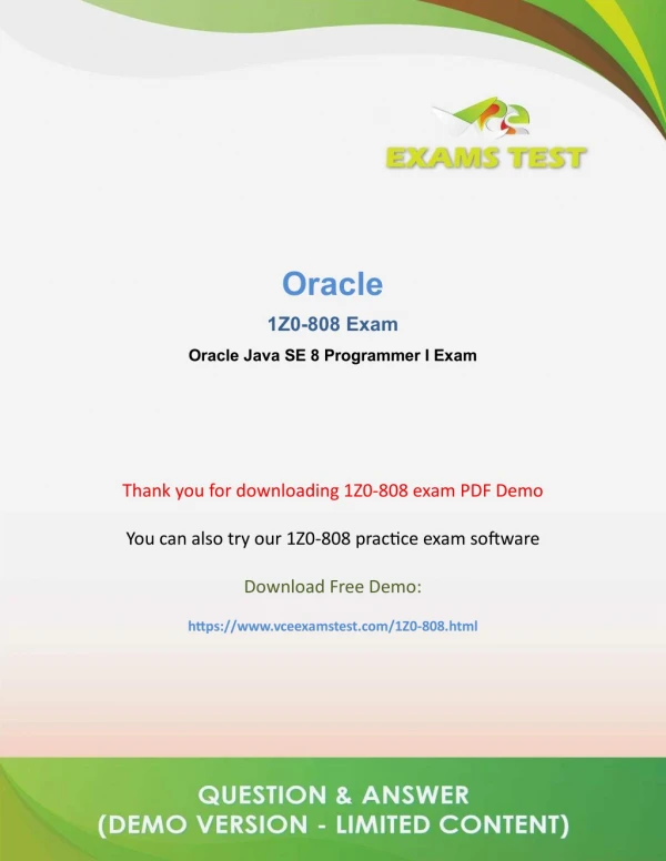 Get Latest Oracle 1Z0-808 VCE Exam Software 2018 - [DOWNLOAD and Prepare]