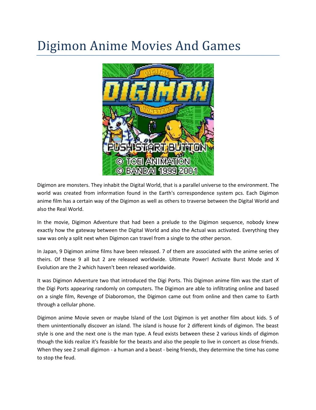 digimon anime movies and games