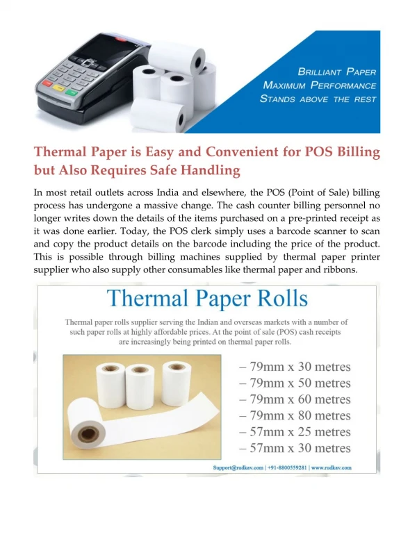 Thermal Paper is Easy and Convenient for POS Billing but Also Requires Safe Handling