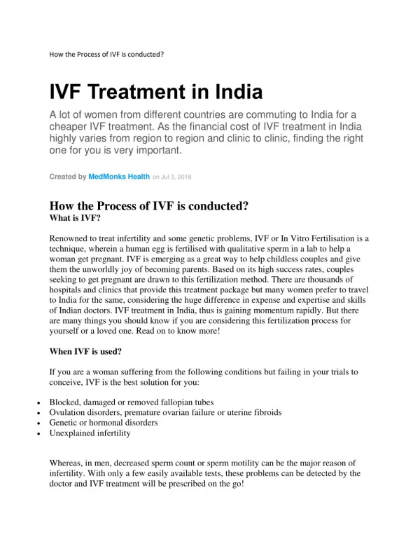 How the Process of IVF is conducted?