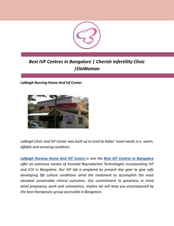 Best IVF Centres in Bangalore | Cherish Infertility Clinic |- ElaWoman