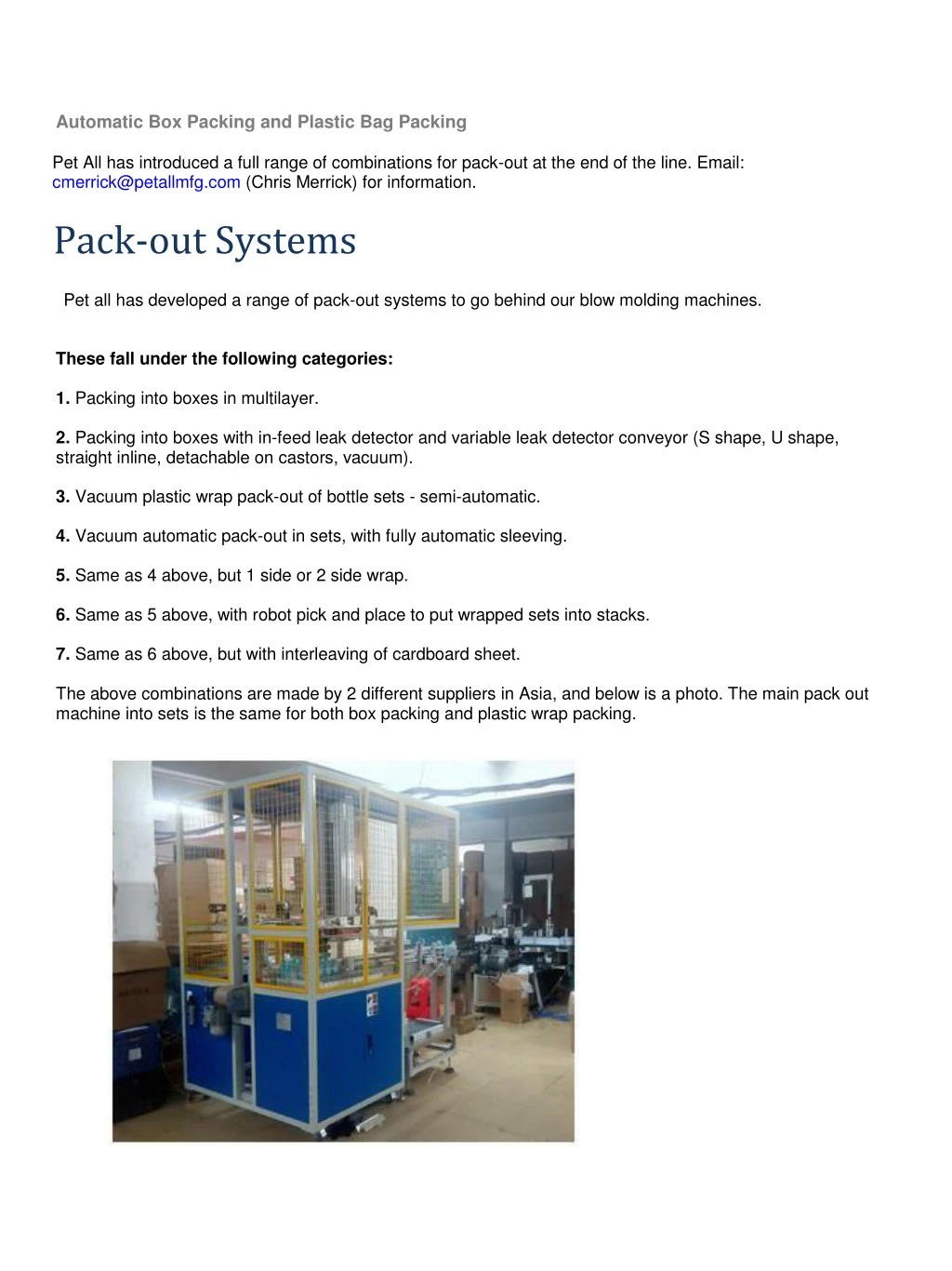 automatic box packing and plastic bag packing
