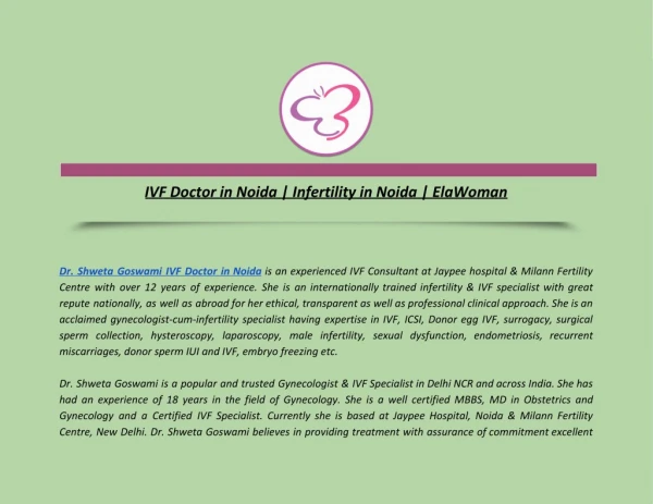 IVF Doctor in Noida | Infertility in Noida | ElaWoman