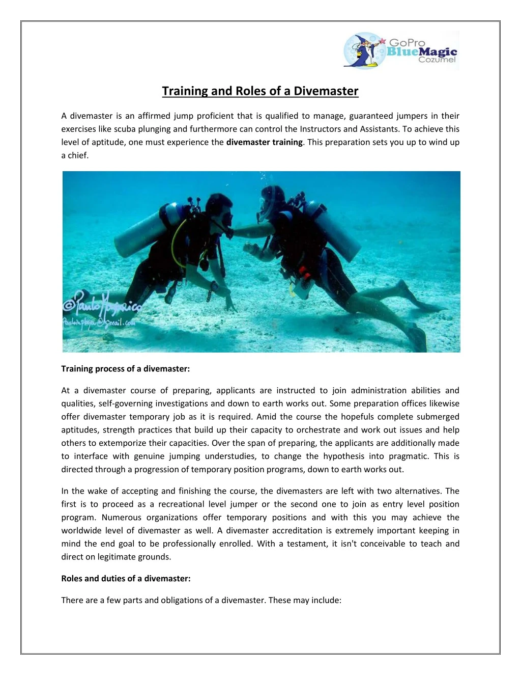 training and roles of a divemaster