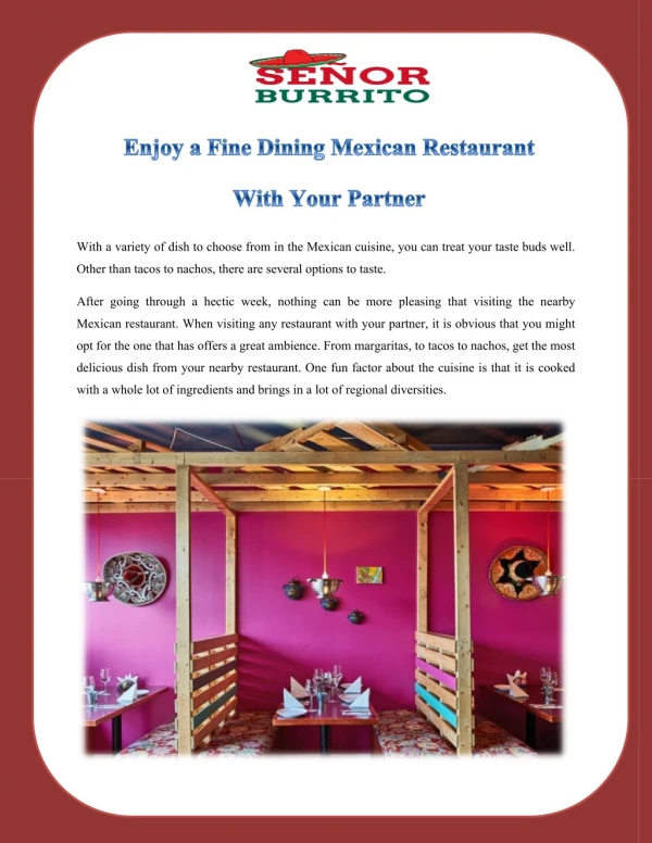 Enjoy with your partner fine dining mexican restaurant
