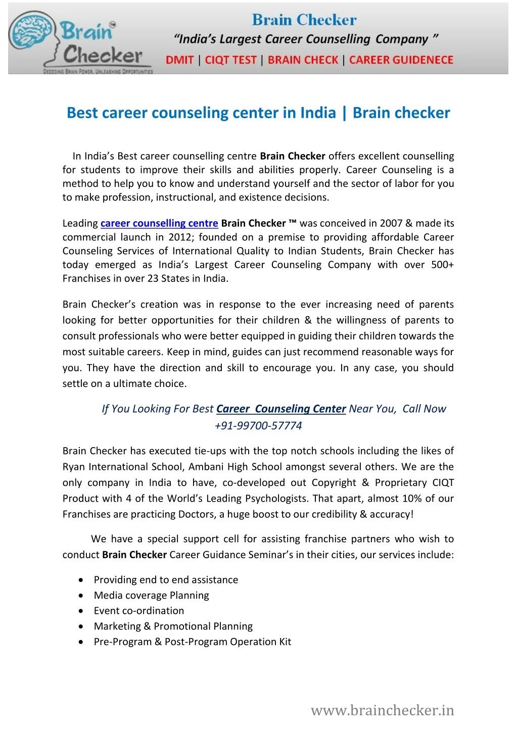 best career counseling center in india brain