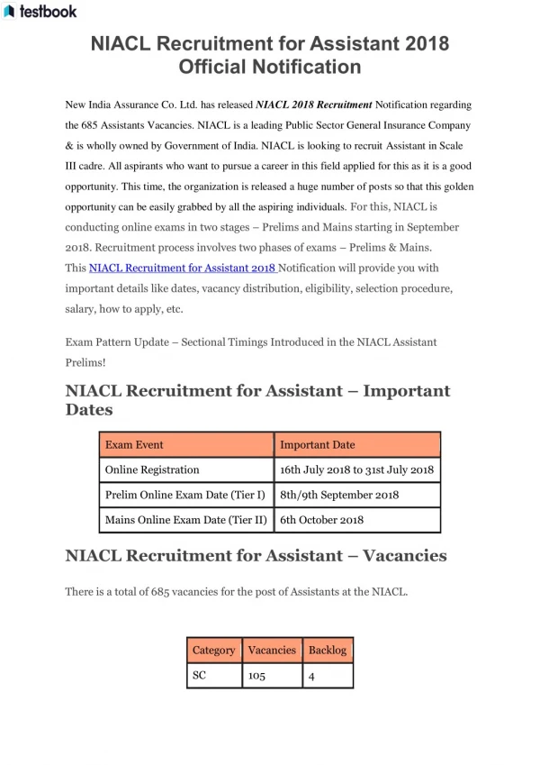 NIACL Recruitment for Assistant 2018 Official Notification
