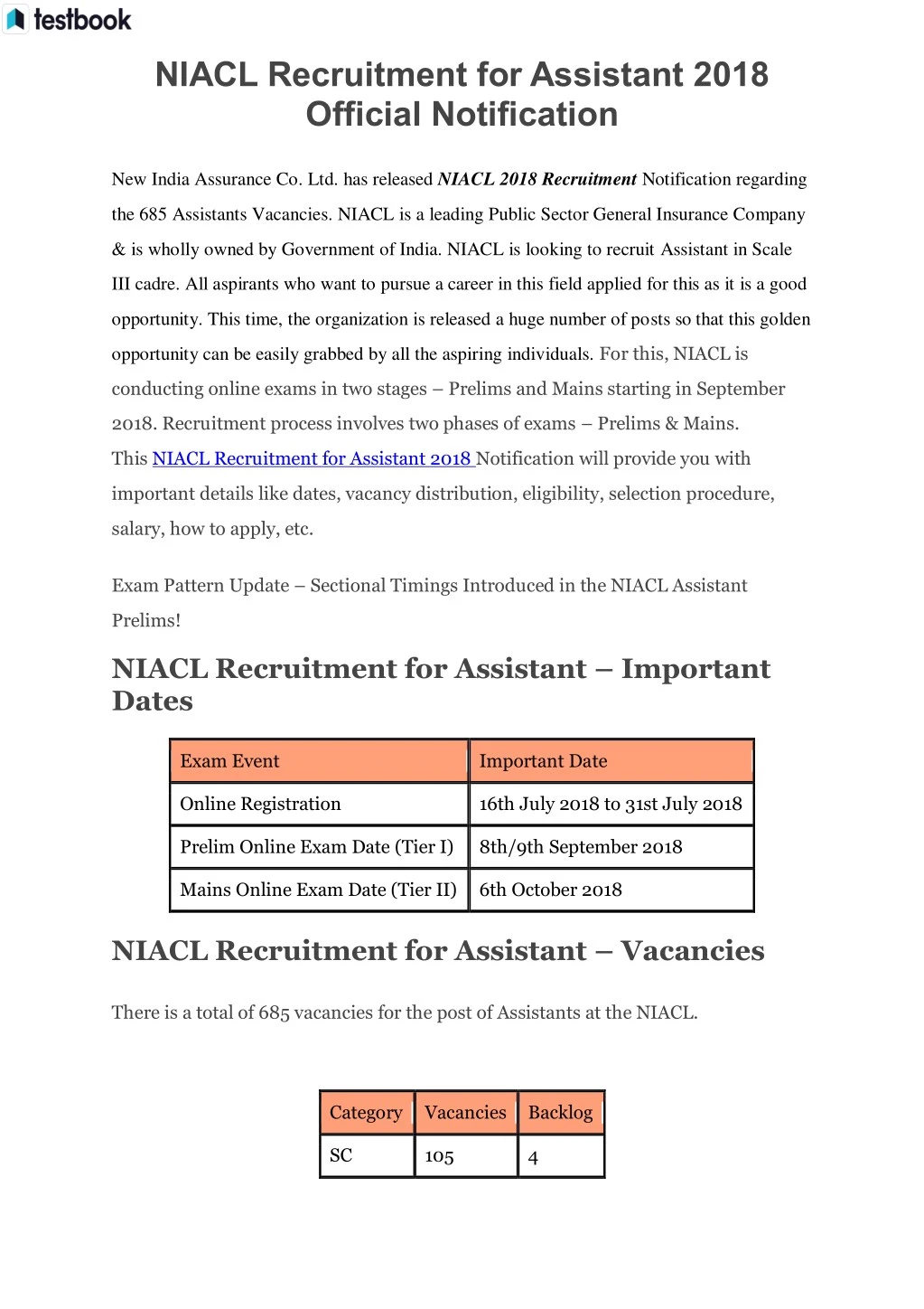 niacl recruitment for assistant 2018 official