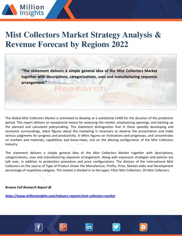 Mist Collectors Market Strategy Analysis & Revenue Forecast by Regions 2022