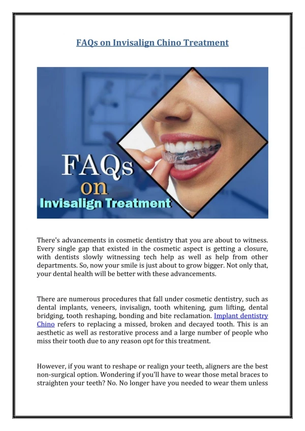 FAQs on Invisalign Chino Treatment