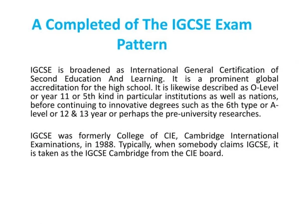 A Completed of The IGCSE Exam Pattern