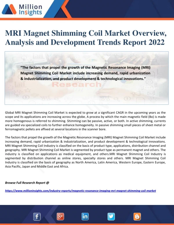 MRI Magnet Shimming Coil Market Overview, Analysis and Development Trends Report 2022