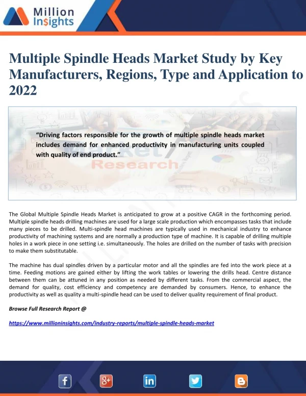 Multiple Spindle Heads Market Study by Key Manufacturers, Regions, Type and Application to 2022