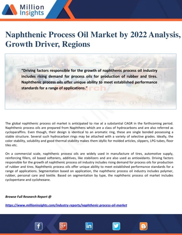 Naphthenic Process Oil Market by 2022 Analysis, Growth Driver, Regions