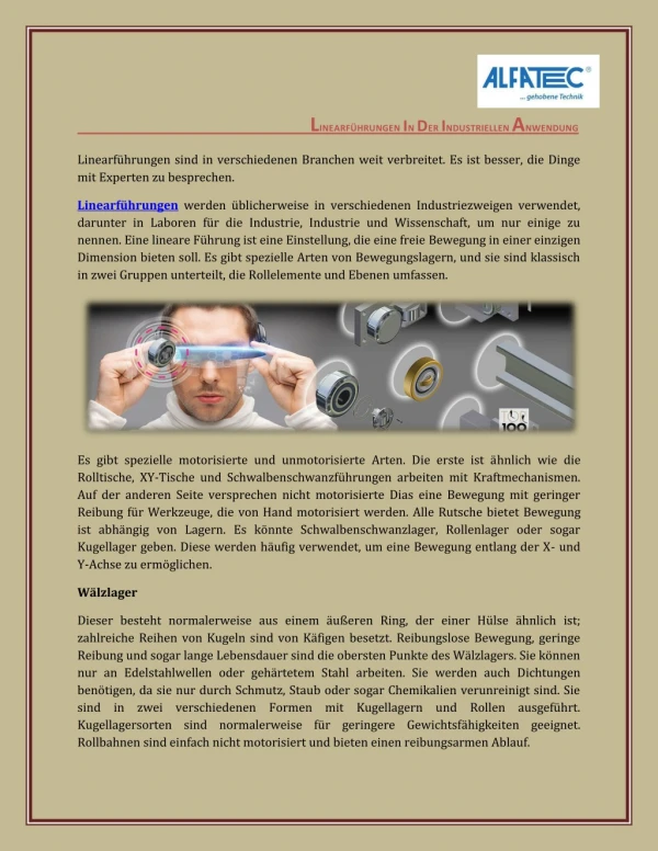 l inearf hrungen i n d er i ndustriellen