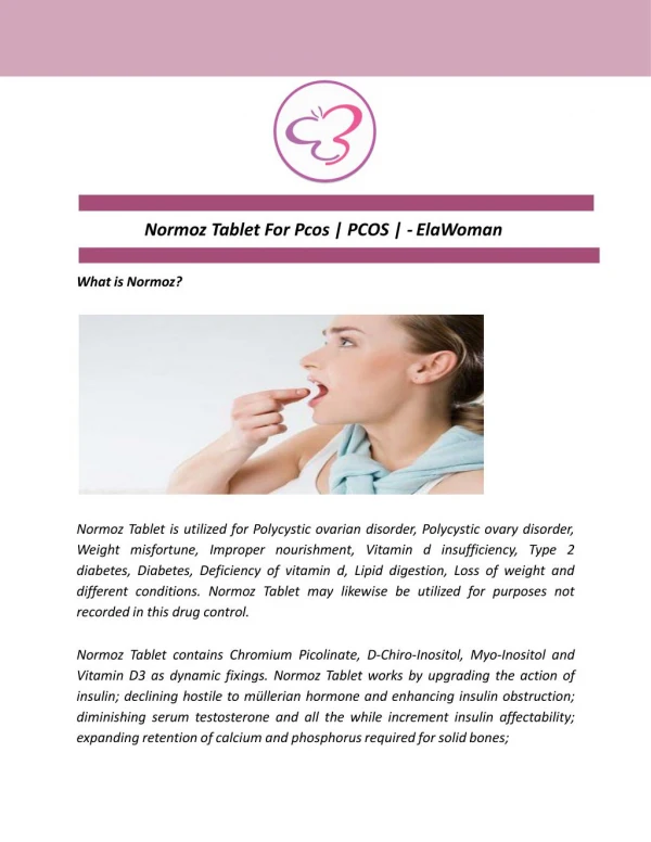 Normoz Tablet For Pcos | PCOS | ElaWoman