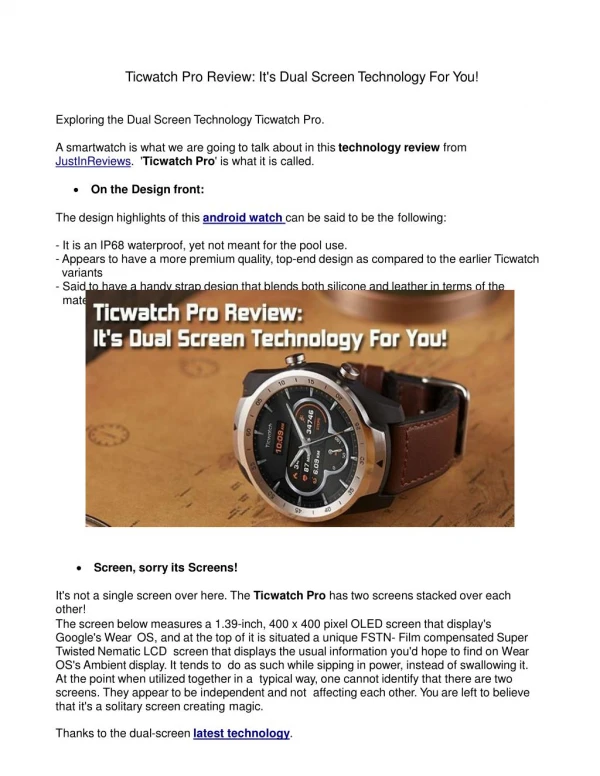 Ticwatch Pro Review: It's Dual Screen Technology For You!