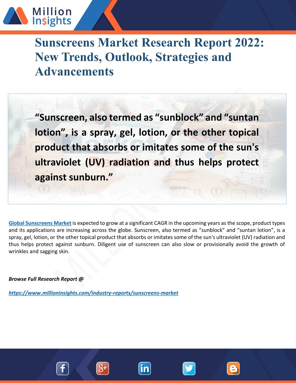 sunscreens market research report 2022 new trends