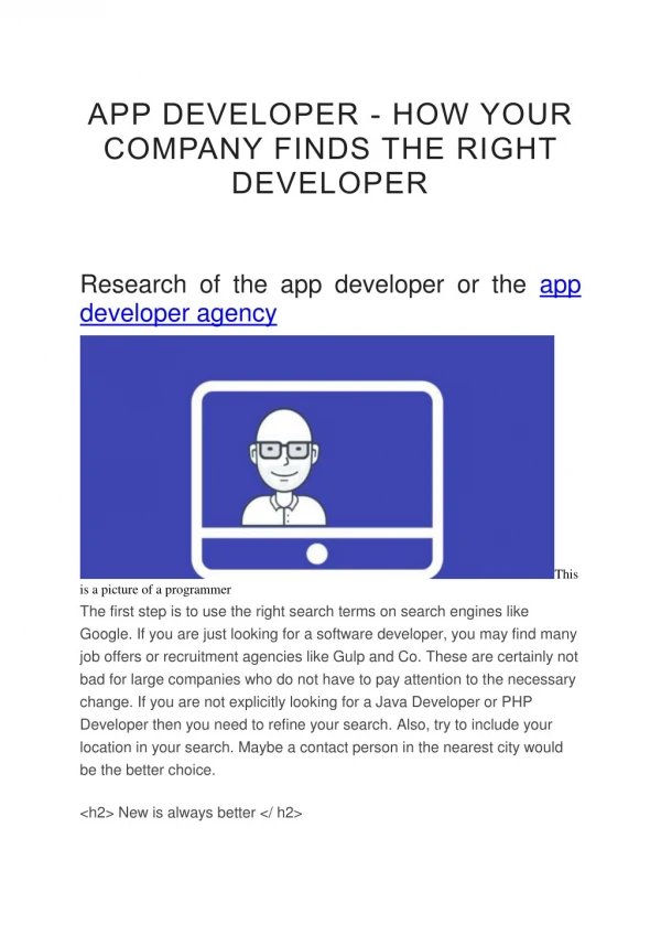 APP DEVELOPER - HOW YOUR COMPANY FINDS THE RIGHT DEVELOPER