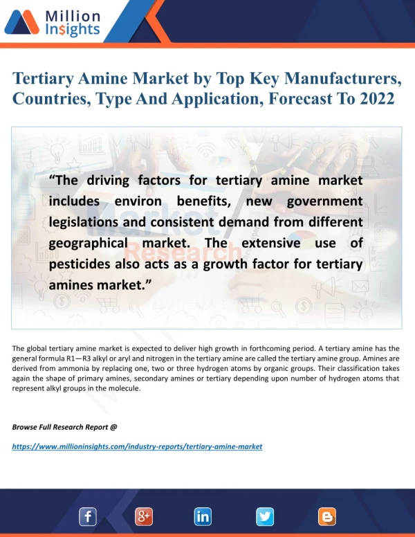 Tertiary Amine Market– Technology, Industry Sales, Revenue