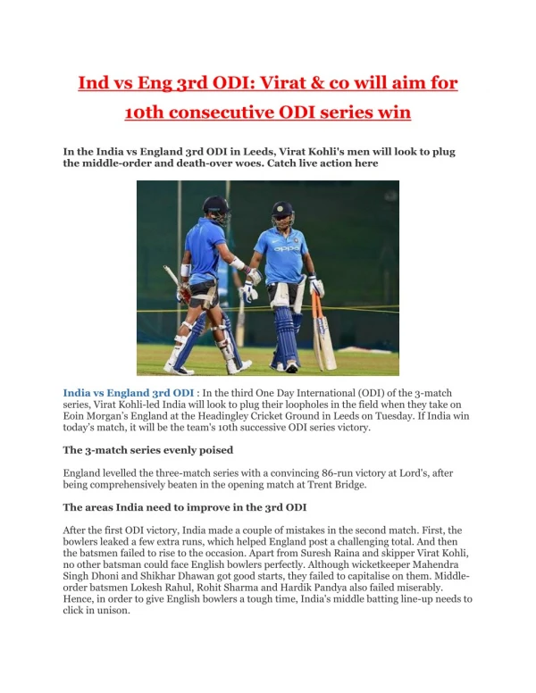Ind vs Eng 3rd ODI: Virat & co will aim for 10th consecutive ODI series win