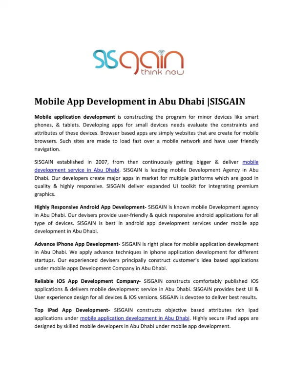 Top Mobile development Agency in Abu Dhabi | SISGAIN