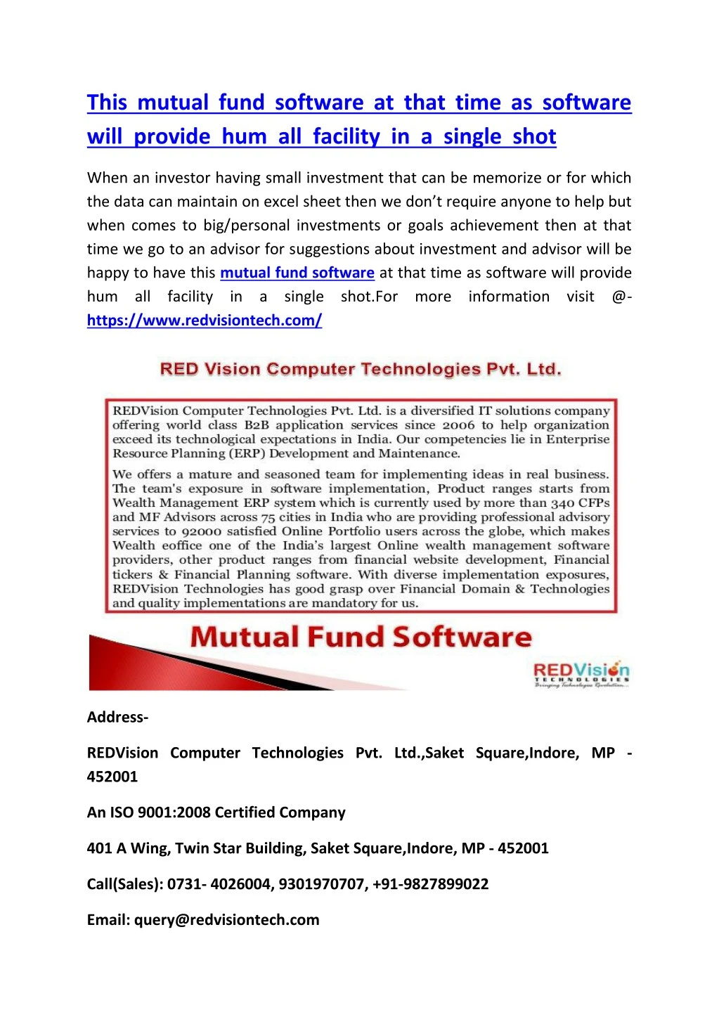 this mutual fund software at that time