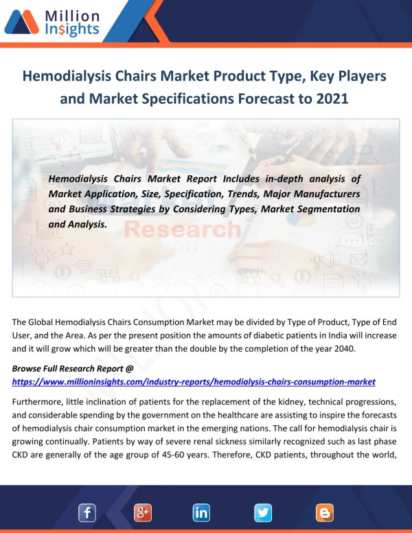 Hemodialysis Chairs Market Product Type, Key Players and Market Specifications Forecast to 2021