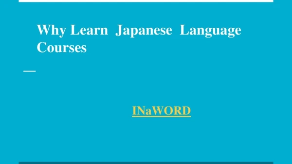 Why we Learn Japanese Langauge Course