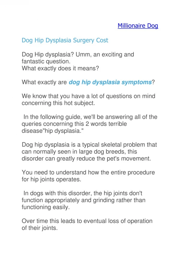 Dog hip dysplasia symptoms