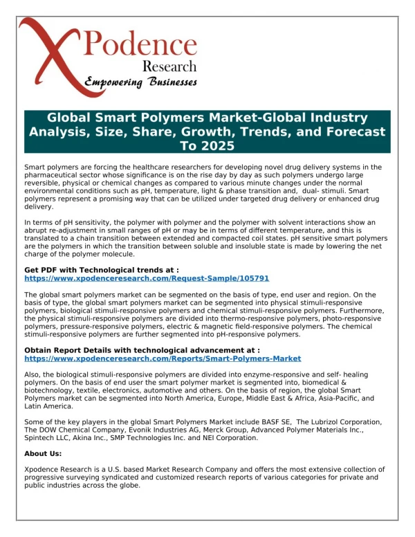 Vision 2025 - The Future of Global Smart Polymers Market Transformations and Growth Opportunities
