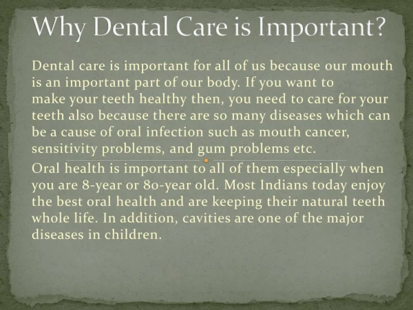 Why is dental care important | Dr Malvika Jain Dental Clinic